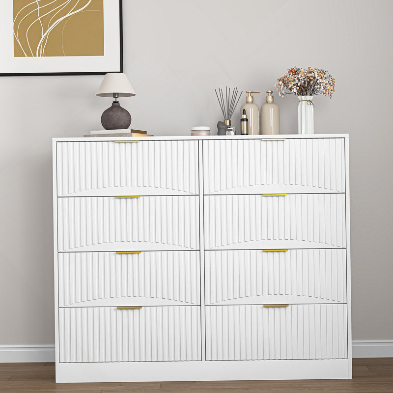 Commode moderne avec 8 tiroirs pour la chambre à coucher, Blanc