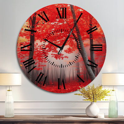 Horloge murale rouge en érable rouge forêt I - paysage silencieux