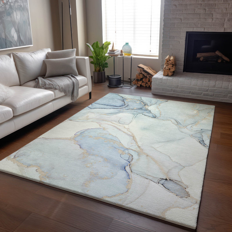 Premium Machine Washable Cerrito AMF523 Sky Rug, Rectangle 10' x 14'
