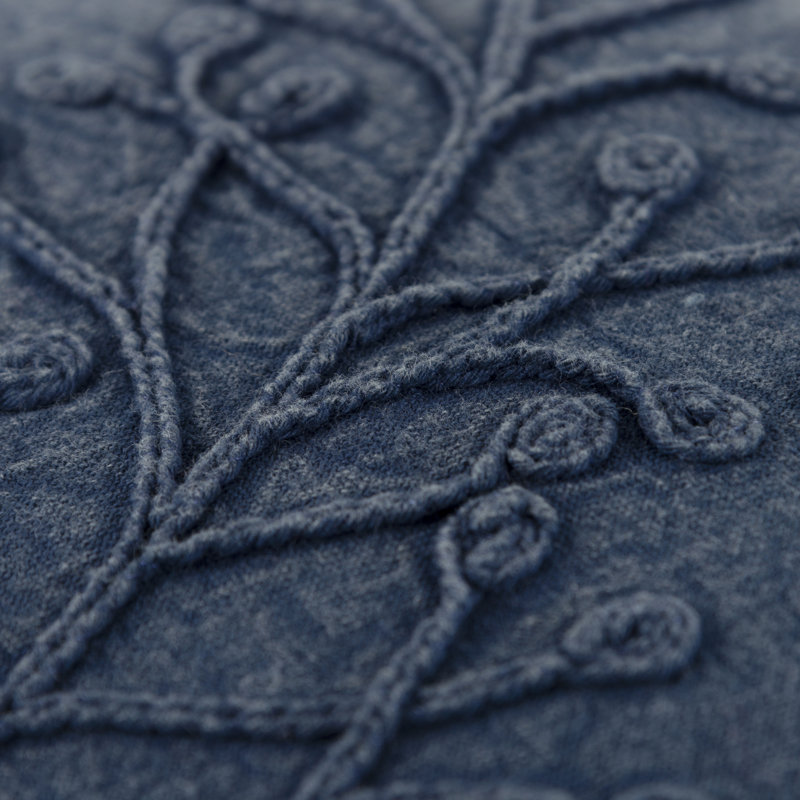 Hollin Embroidered Cotton Reversible Throw Pillow, Navy