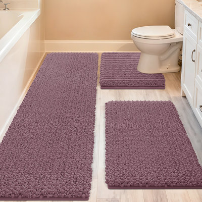 Upgrade Extra Large Mauve Bathroom Rug Set 3 Pieces Ultra Soft, Thick Absorbent Bath Mats, Non Slip Chenille Toilet Mat for Bathroom, Bedroom, Kitchen
