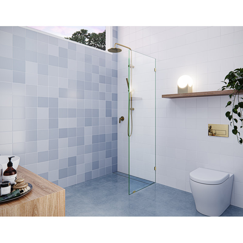 Vela 23 in. x 78 in. Fully Frameless Single Fixed Shower Panel, Polished Brass