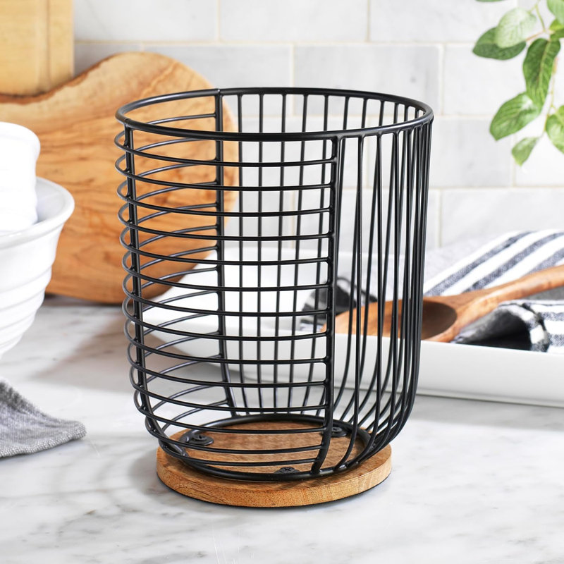 Porte-dosettes de café - Rangement en forme de K en fil noir avec base en bois - Conception mince de grande capacité - Décoration de panier à café moderne pour comptoir de cuisine pour kups et capsules espresso Keurig