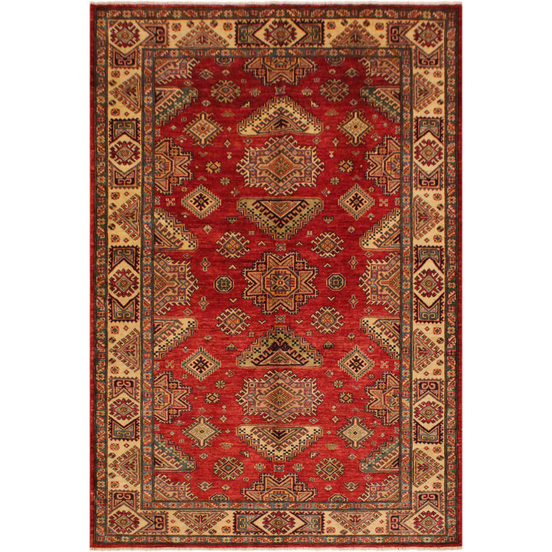 Tapis bleu / rouille en laine noué à la main de style sud-ouest Felda 5 pi 8 po x 8 pi 3 po
