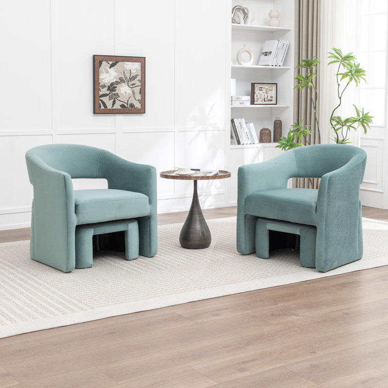 Upholstered Barrel Chair With Ottoman, Blue