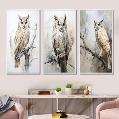 Wise And Watchful Majestic Owl - Owl Canvas Art Print Set Of 4