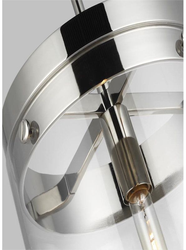 Garrett 1 - Light Single Cylinder Pendant by Chapman & Myers, Polished Nickel, 29.5" H x 12.375" W x 12.375" D