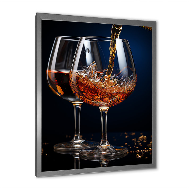 Teinte miel d'un vin doré dégoulinant, Cadre simple argenté, H 32 po x l 16 po x P 1 po