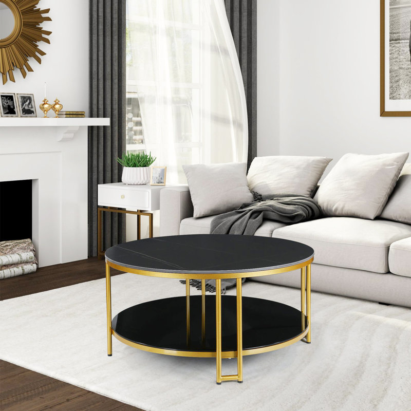 Glam Black Gold Stone Coffee Table
