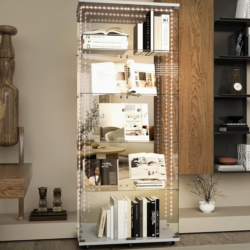 Blanc, armoire à liqueur en verre trempé, bande à DEL, serrure de porte, miroir arrière, chambre à coucher, bureau, grand
