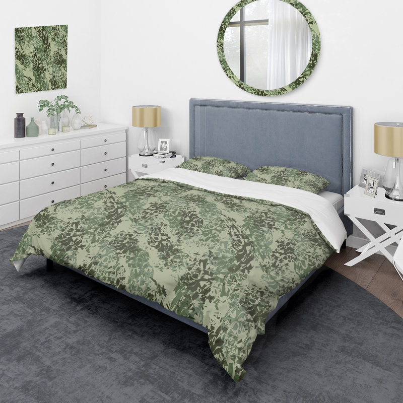 Ensemble de housse de couette tendance et camouflage vert, Housse de couette pour grand lit et 2 taies décor