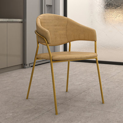 Chaise de salle à manger rembourrée Kaler - siège en cuir ou en velours, pieds en acier inoxydable doré, dossier incurvé ergonomique, sièges d'appoint modernes Glam