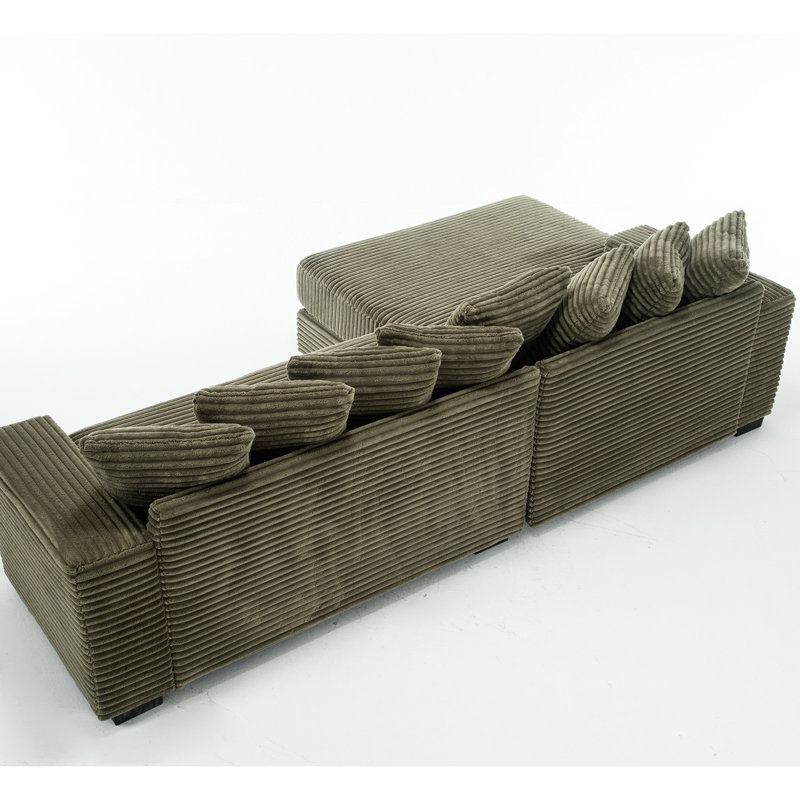 Canapé modulaire en velours côtelé de luxe avec méridienne gauche et 8 coussins décoratifs en forme de L, Vert