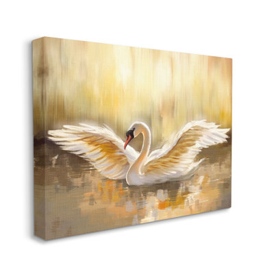 Au-871-Toile, cygne, ailes ensoleillées, étang sur toile par Ziwei Li, impression