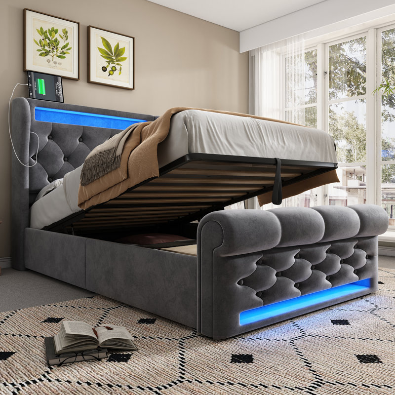 Lift Up Storage Bed, European Kingsize (90 x 200cm), Grey