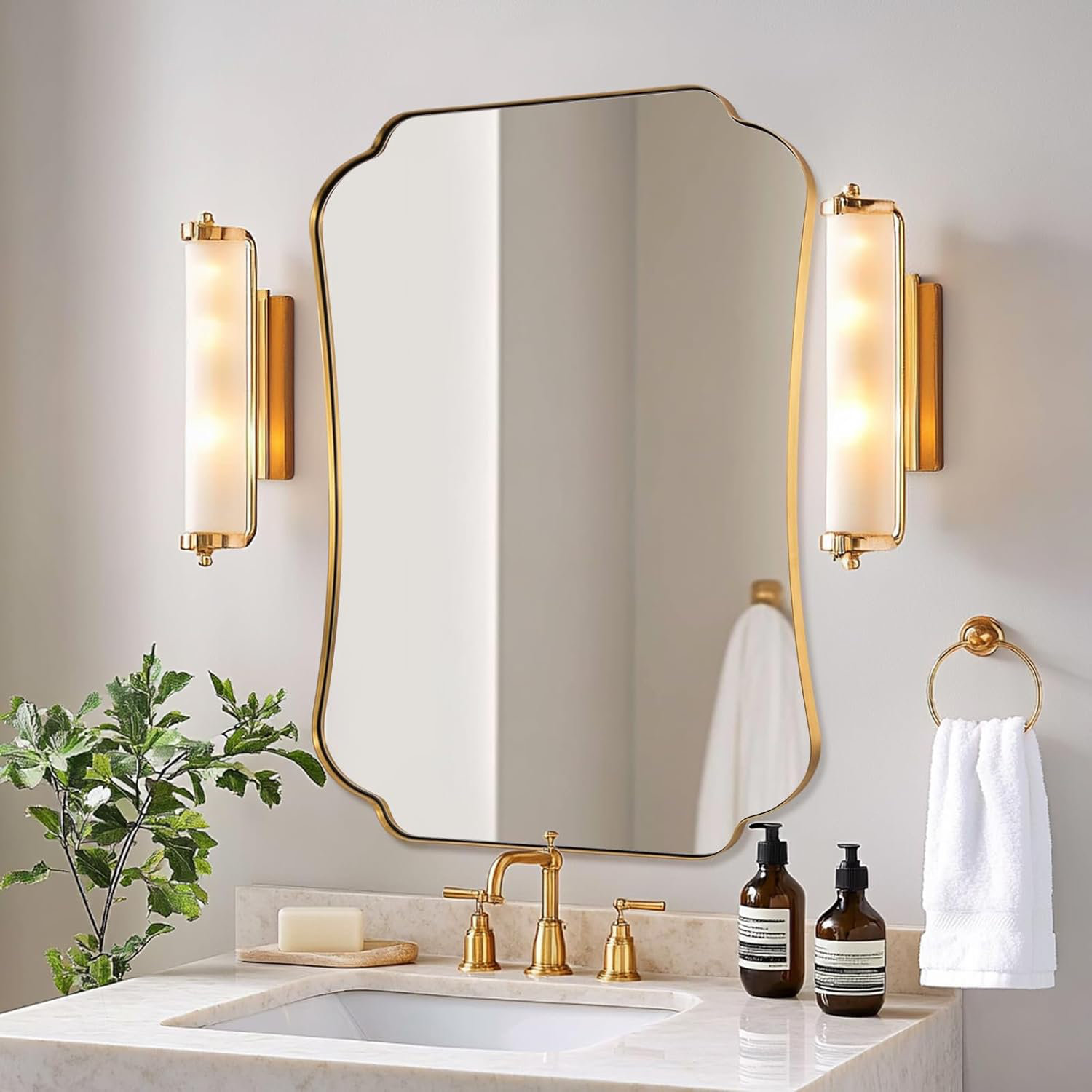 Contemporary Concave Edge Scalloped Bathroom Mirror Decorative | Stainless Steel Frame