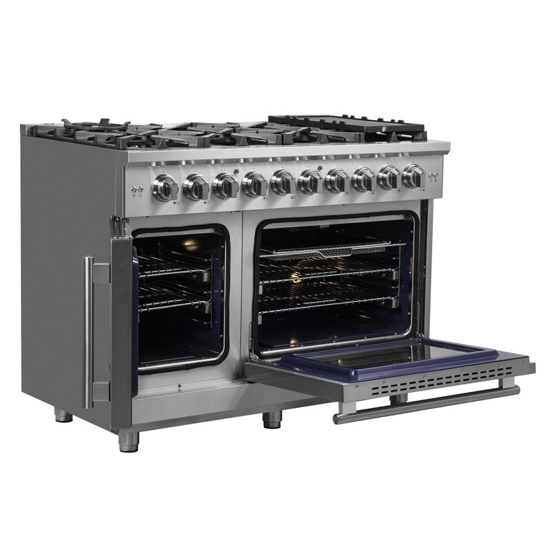 Alta Qualita Massimo 48-Inch French Door Gas Range Stainless Steel, 8 Burners, 6.58 cu. ft.