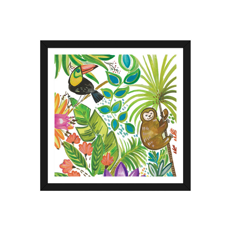 Art tropical encadré, H 24 po x l 24 po x P 1 po, Papier beaux-arts encadré noir