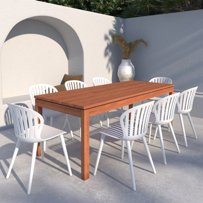 Bischoff Outdoor Patio 9pc 100% FSC Certified Wood and Aluminum Dining Set
