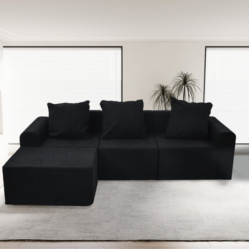 Canapé modulaire convertible à 3 places de style américain, couleur noir antique, matériau principal en velours, siège mi-ferme, compression avec coffre-fort, mousse de velours côtelé brossé teint à la machine,