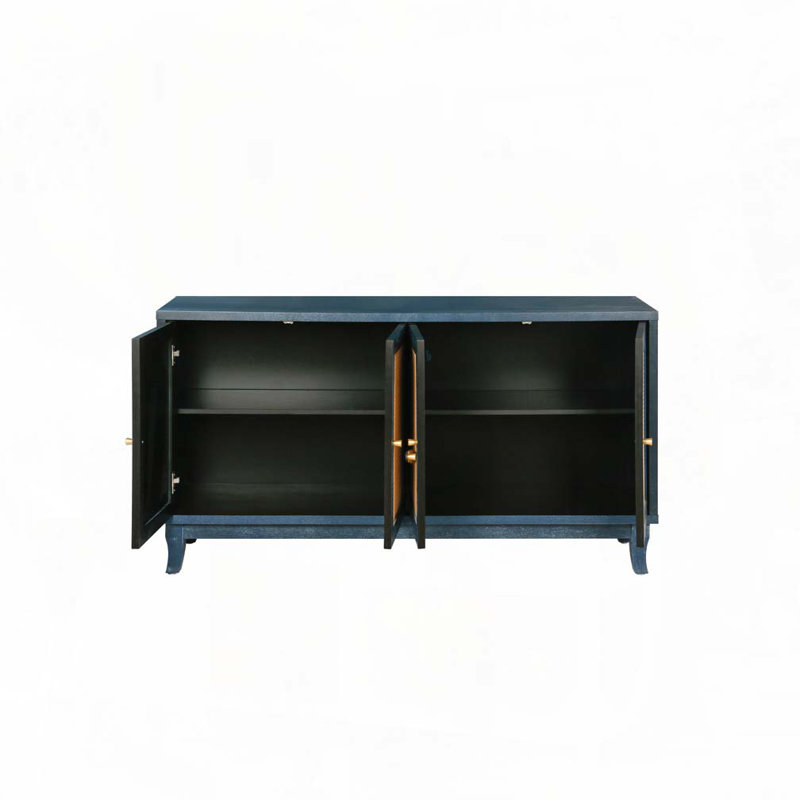 Buffet en rotin avec 4 portes en rotin, Bleu marine antique