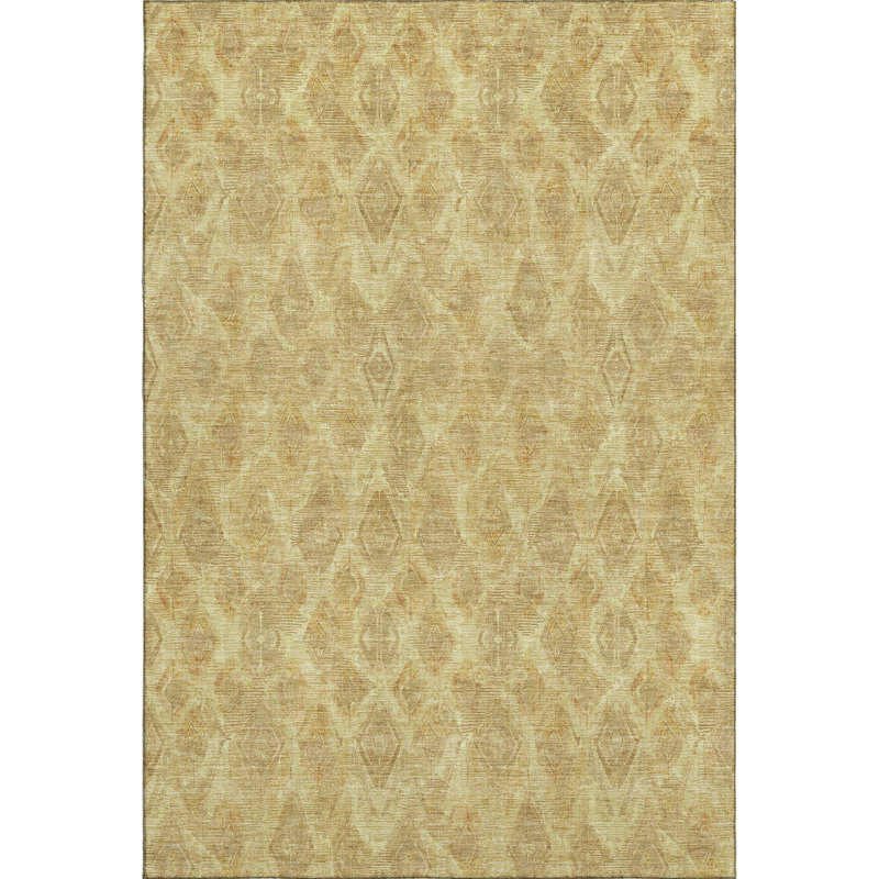 Red Diamond Pattern Washable Synthetic 5' x 7' Rug