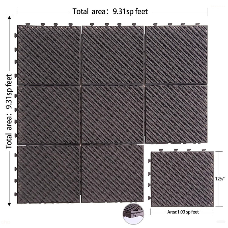 Carreaux de terrasse à emboîtement de patio, tuiles de terrasse carrées composites de 12 po x 12 po, carrelage extérieur en plastique à quatre lattes pour cour arrière pour porche de balcon (brun foncé, paquet de 27)