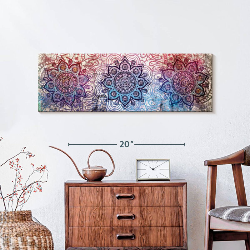 Trois mandalas dégradés sur toile, H 10 po x l 30 po x P 1,25 po