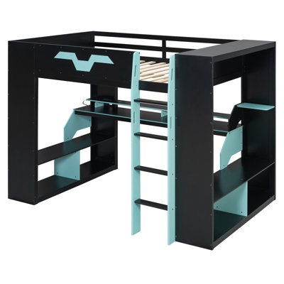 Kovae Modern Space-Saving Gaming and Study Loft Bed with Desk, Power Outlet, USB & Type-C Charging Ports, RGB LED Lighting