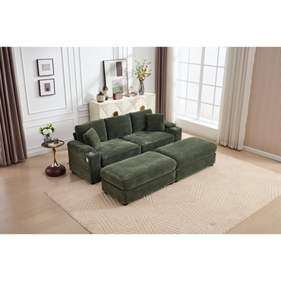 Combination Modular Convertible Sectional Sofa Bed Set,Armrest Storage, Stainless Steel Cup Holder, USB, Upholstered Sofa, Deep Seat, Living Room, Loft, Apartment, Office, Green