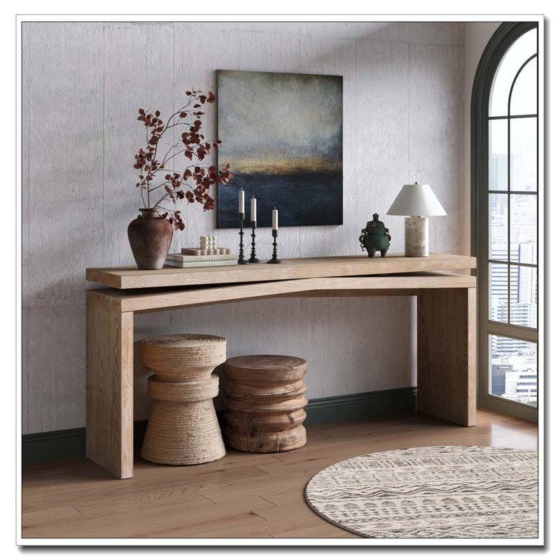 Console 65 pouces en placage de bois massif rustique, Antique Natural Wood