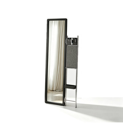 New Chinese-Style Solid Wood Full-Body Mirror With Storage Rack Integrated Unit