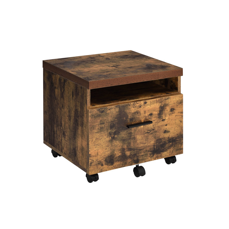 Weathered Oak & Black File Storage Cabinet - Assembled, Rectangular, Wooden Top And Metal Legs With Top, Legs, Locked Compartment Storage, Lock Drawer 22 In Depth Package