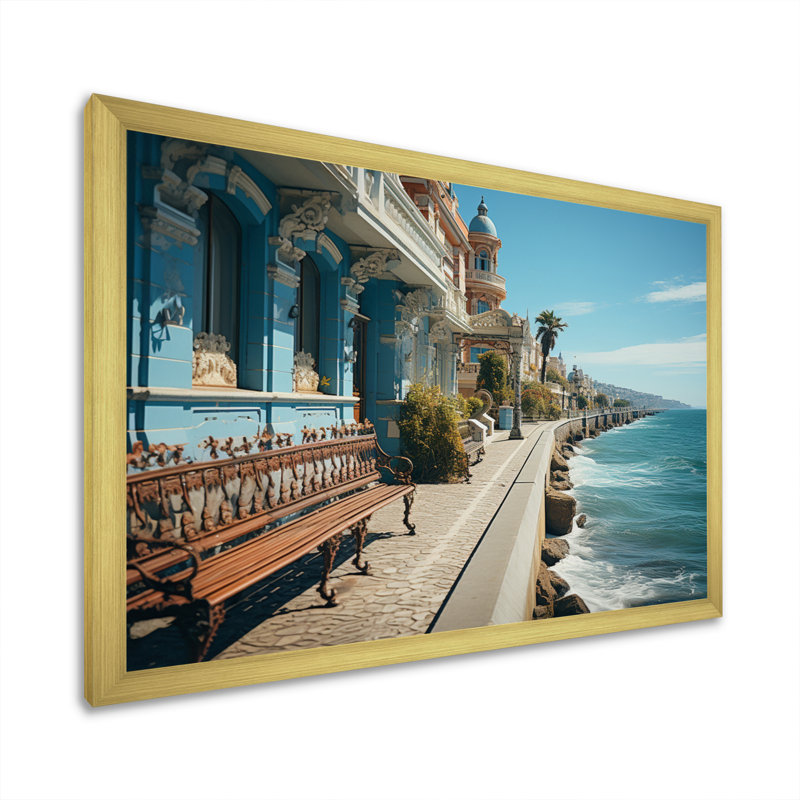 Spain Seaside Promenade II - Nautical & Beach Wall Art Prints, H 16 po x l 32 po x P 1 po, Cadre doré à une seule photo