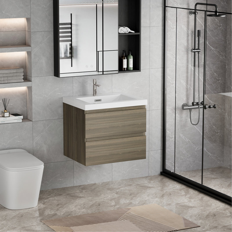 Meuble-lavabo mural peu encombrant avec lavabo élégant et rangement spacieux, Gris