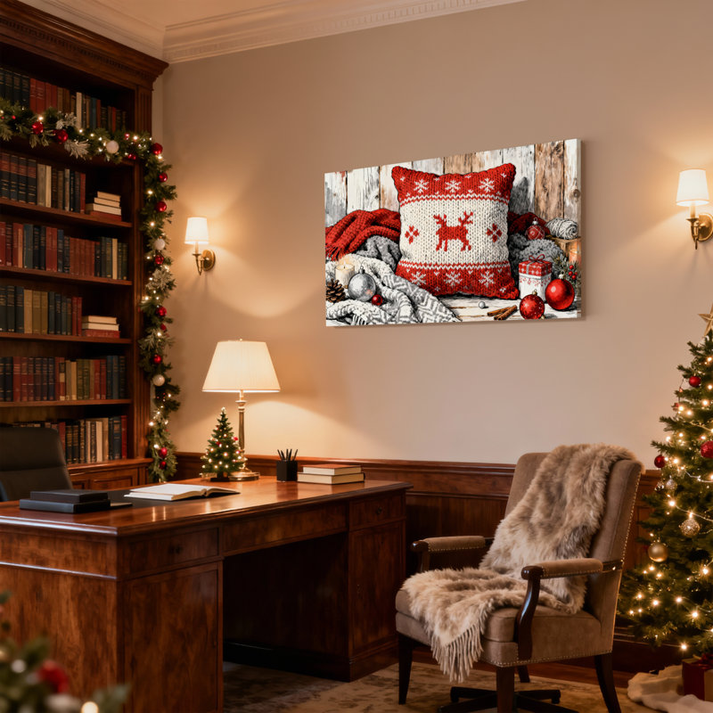Ensemble de 3 coussins décoratifs de Noël flocons de neige rouge et blanc, H 16 po x l 24 po