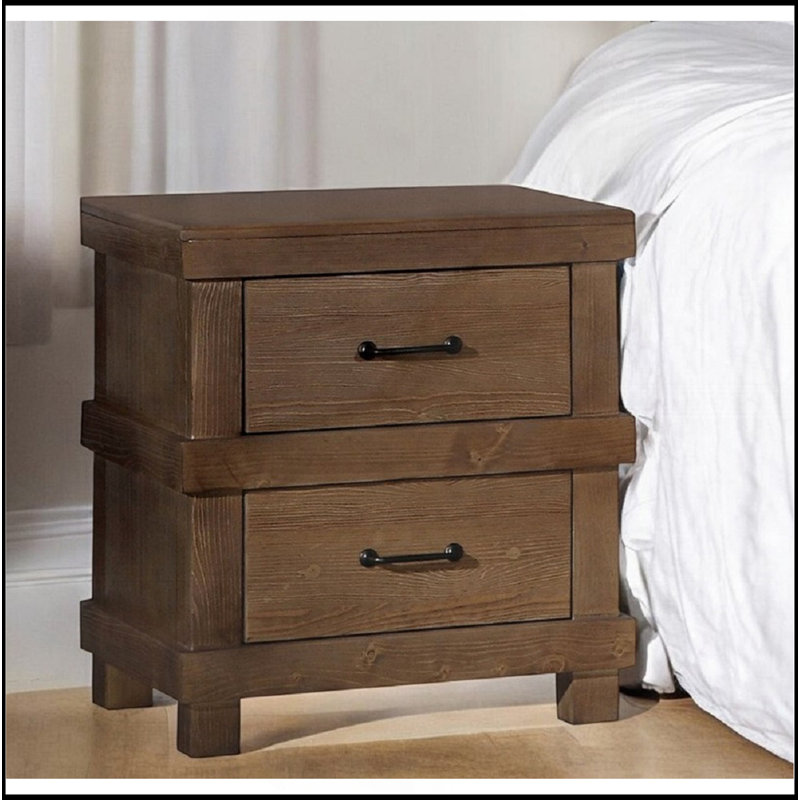 Table de chevet traditionnelle à finition chêne antique avec 2 tiroirs et meubles en bois 1 pièce