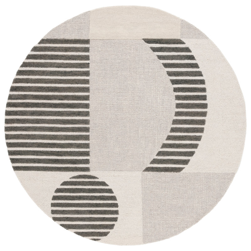 Chatham Hand Tufted Wool Cotton Abstract Rug in Beige/Gray, Round 6'