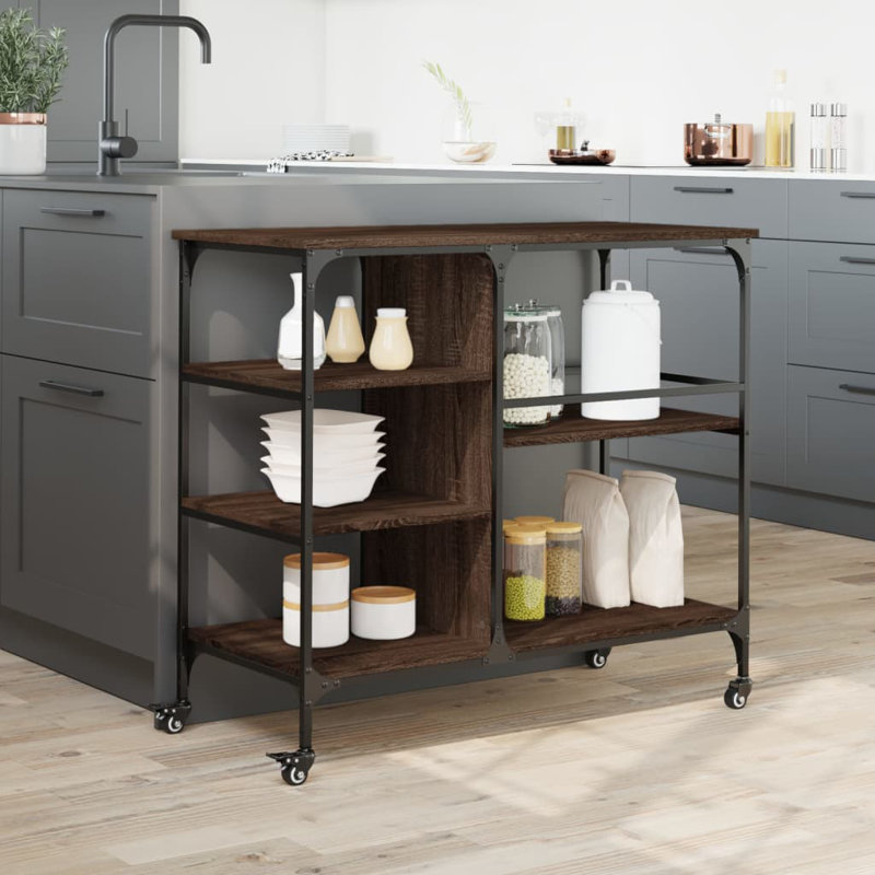 Ventre Metal Bar Cart, Brown Oak