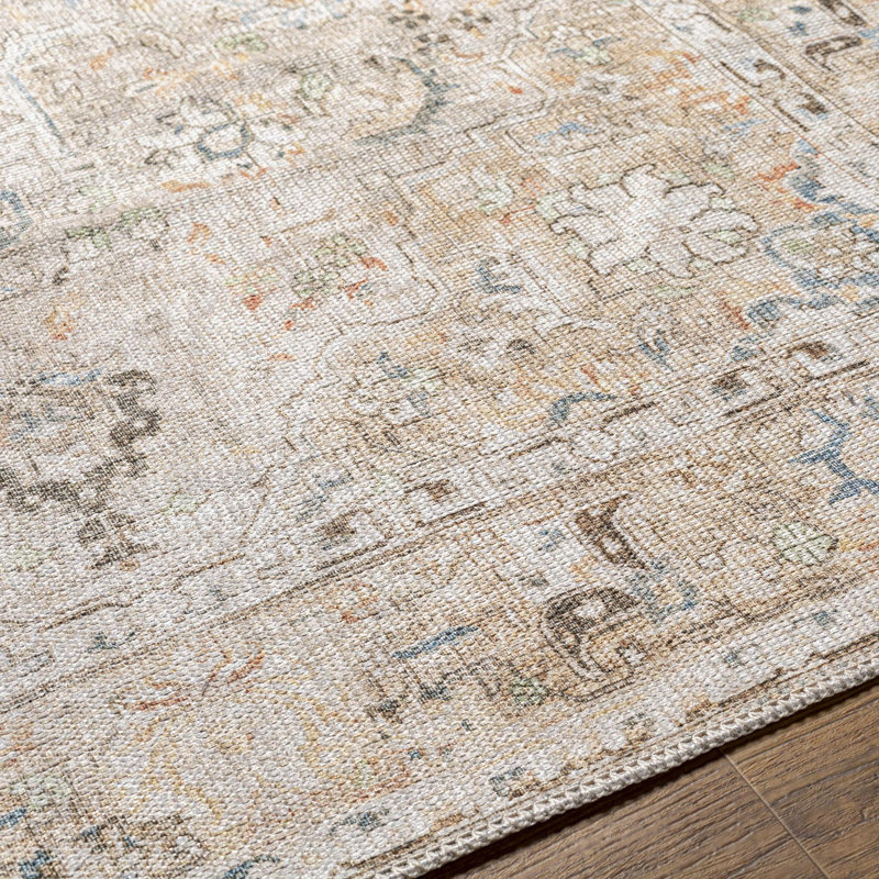 Colpitt Oriental Machine Washable Area Rug in Beige, Rectangle 6'7" x 9'