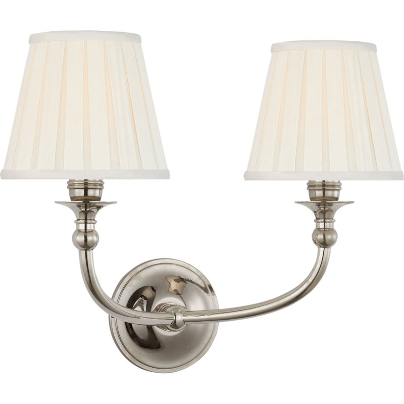 Embers 12" Double Sconce with Silk Box Pleat Shades, Butler's Silver