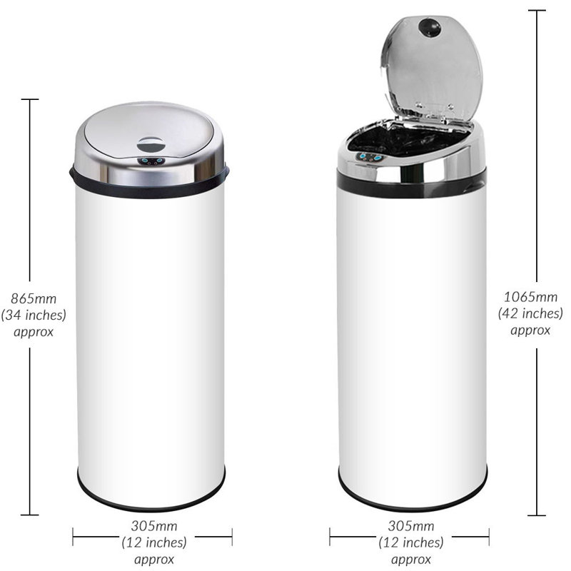 Ladson Steel Motion Sensor Kitchen Trash Can, White, 50L