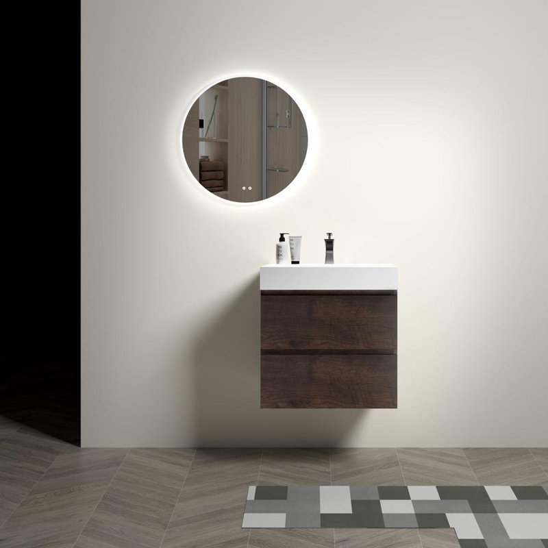 Meuble-lavabo de salle de bain avec lavabo (blanc, noyer), Noyer