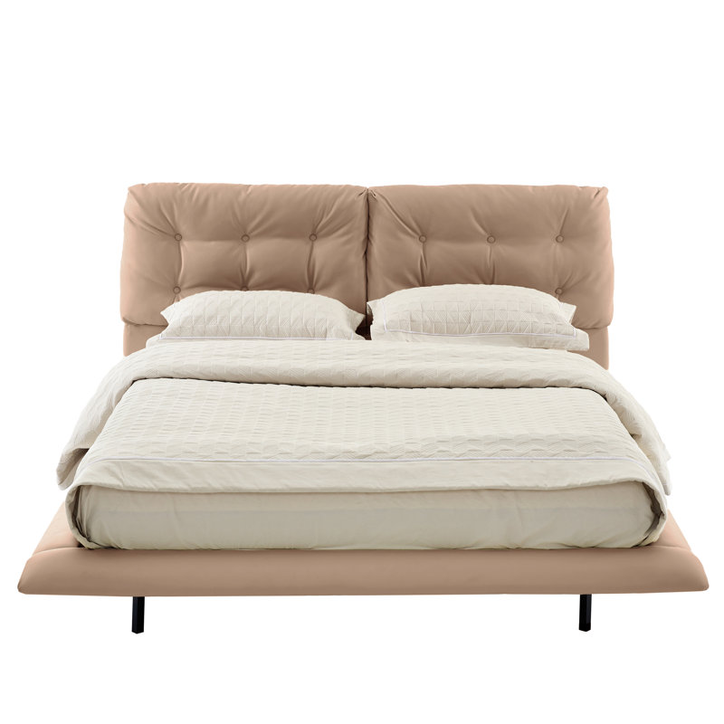 Grand lit plateforme en cuir PU avec tête de lit capitonnée, lumières DEL, sans sommier, assemblage facile, kaki, Kaki