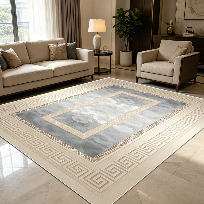 1PC Greek Key Geometric Neutral Watercolor Farmhouse area rugs for Living Room, Soft and Comfortable, Suitable for all seasons, easy-to-maintain, machine washable Indoor floor mat, Under Table Farmhouse suitable for dining table, entryway, bedroom,