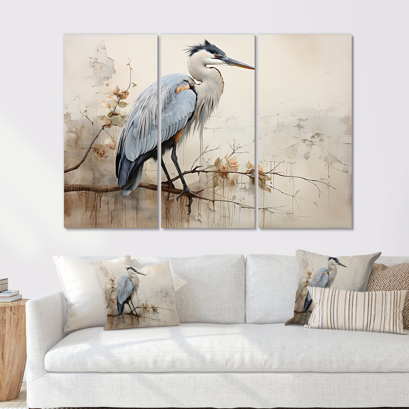 «Majestic Blue Heron Horizon III - Heron», ensemble d'art sur toile, H 40 po x l 60 po