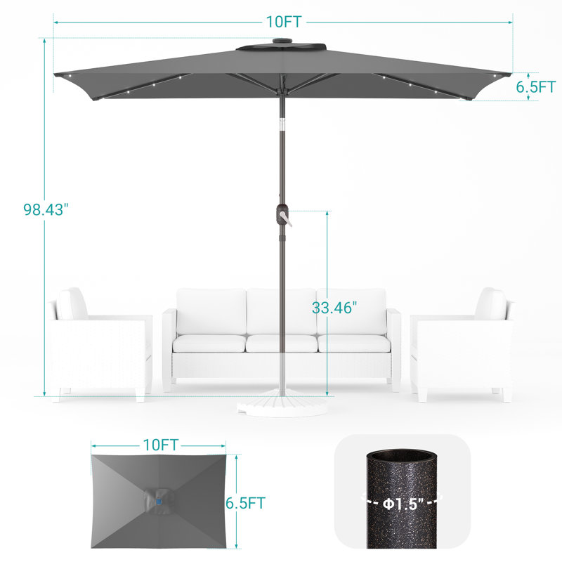 Buono 10' x 6.5' Rectangular Lighted Market Umbrella, Dark Gray