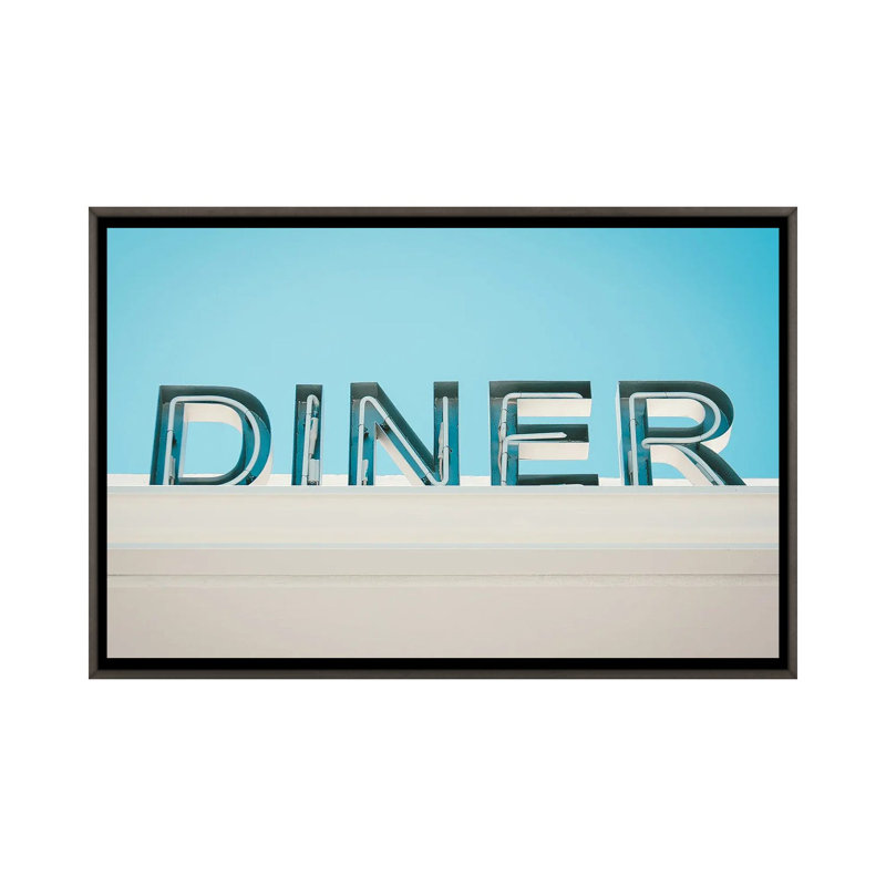 Enseigne Retro diner-reproduction de photo, Toile avec cadre gris, Pas de tapis, H 18 po x l 26 po x P 1,5 po