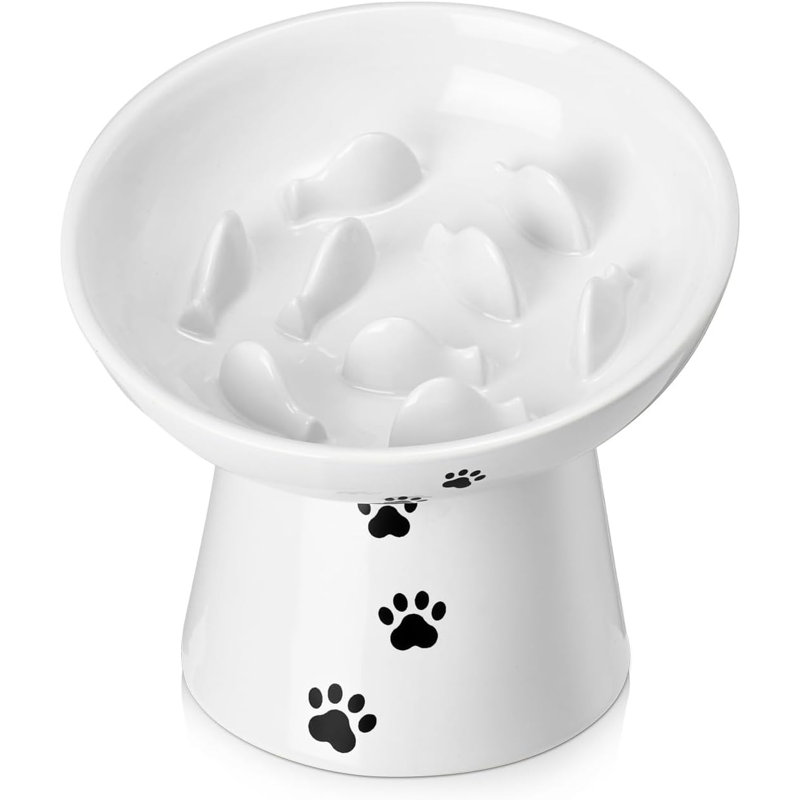 Mangeoire lente pour chat, mangeoire surélevée pour chien, bol pour chat en céramique, anti-vomissement pour aliments secs et humides