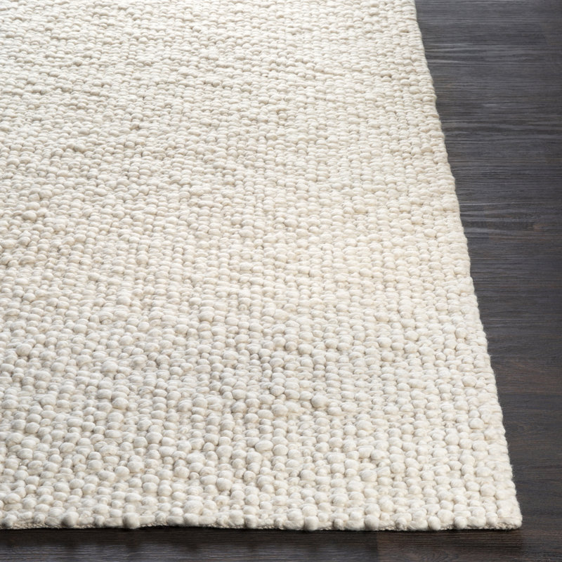 Tapis crème en laine tissé à la main Pigg, Rectangle 8 pi x 10 pi